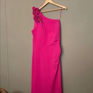 Elegant Pink One-Shoulder Dress long with slit up side size 18 c2